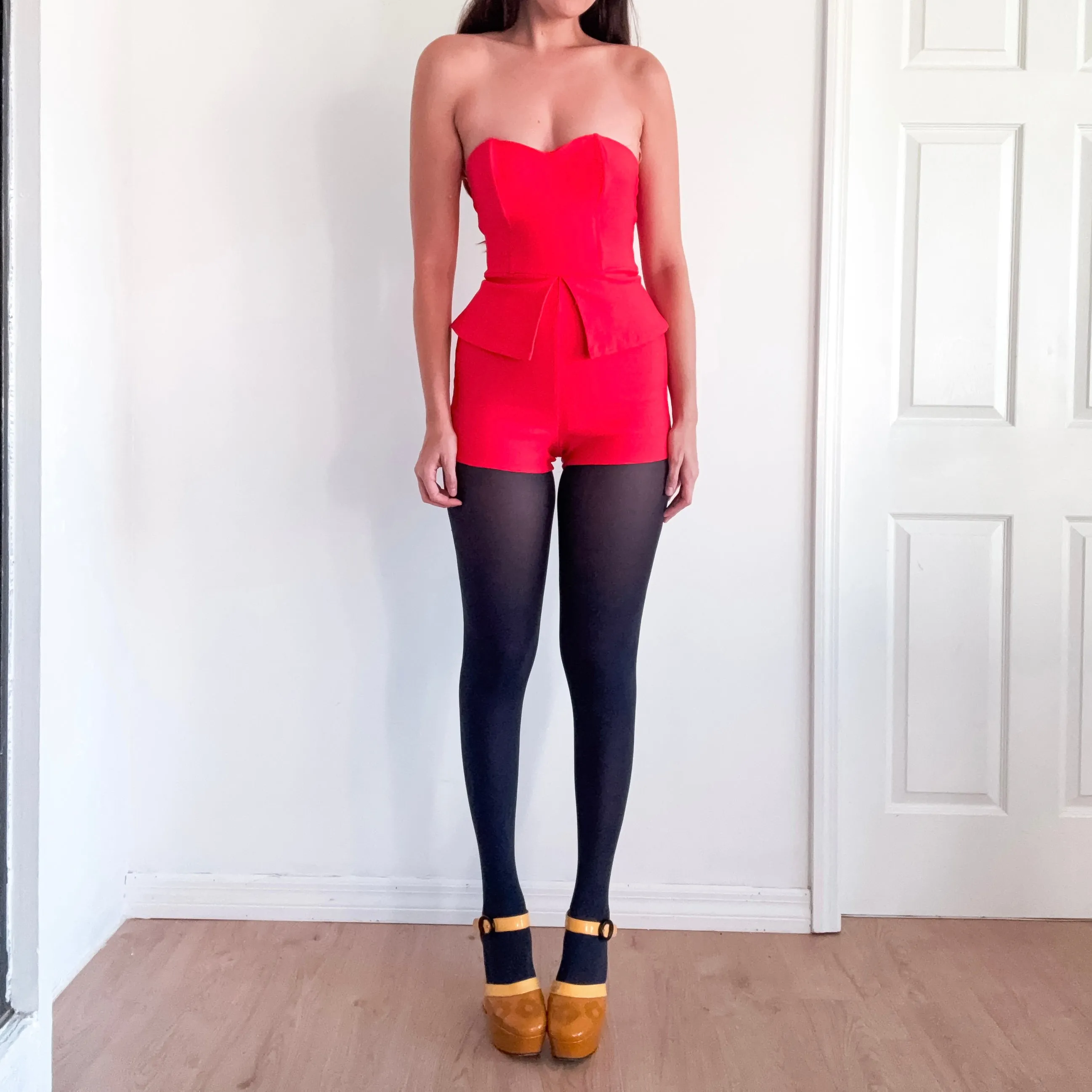 2010's Red Peplum Romper / SZ S