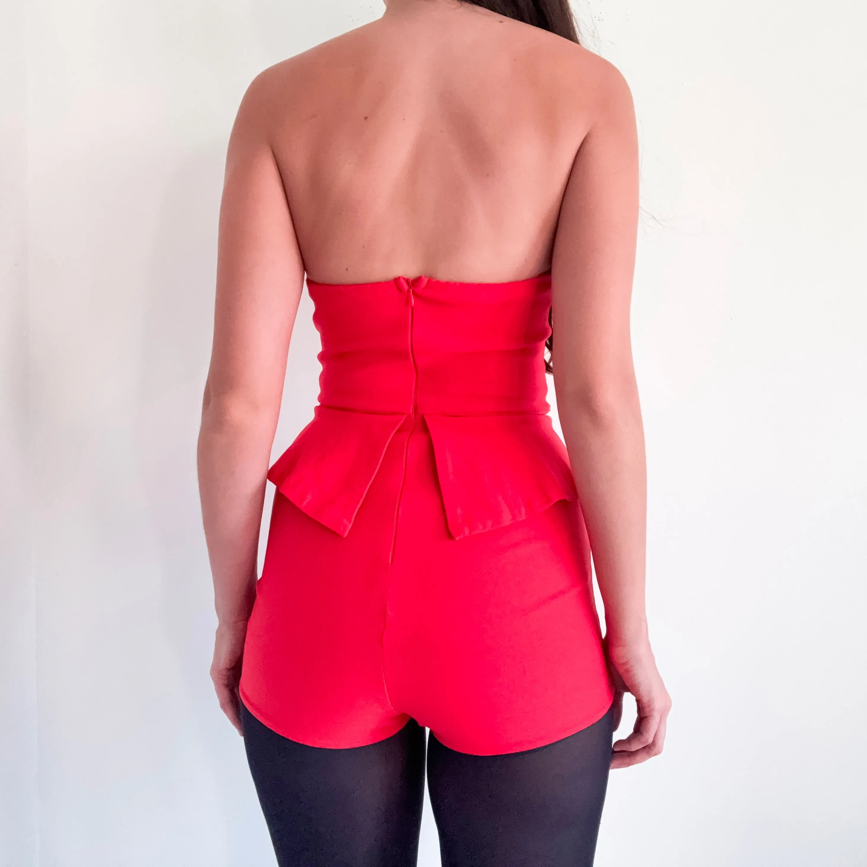 2010's Red Peplum Romper / SZ S