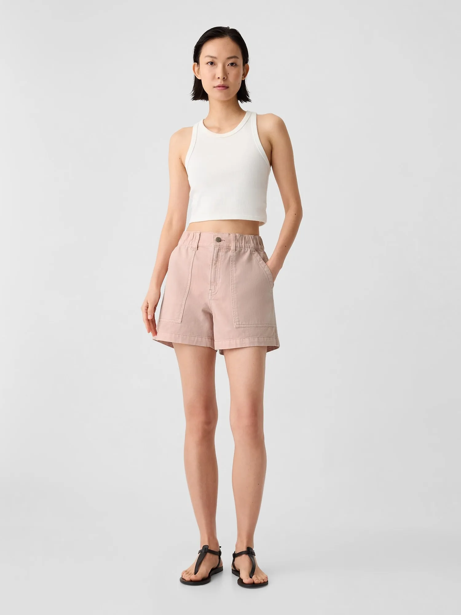 4" Mid Rise Easy Denim Utility Shorts