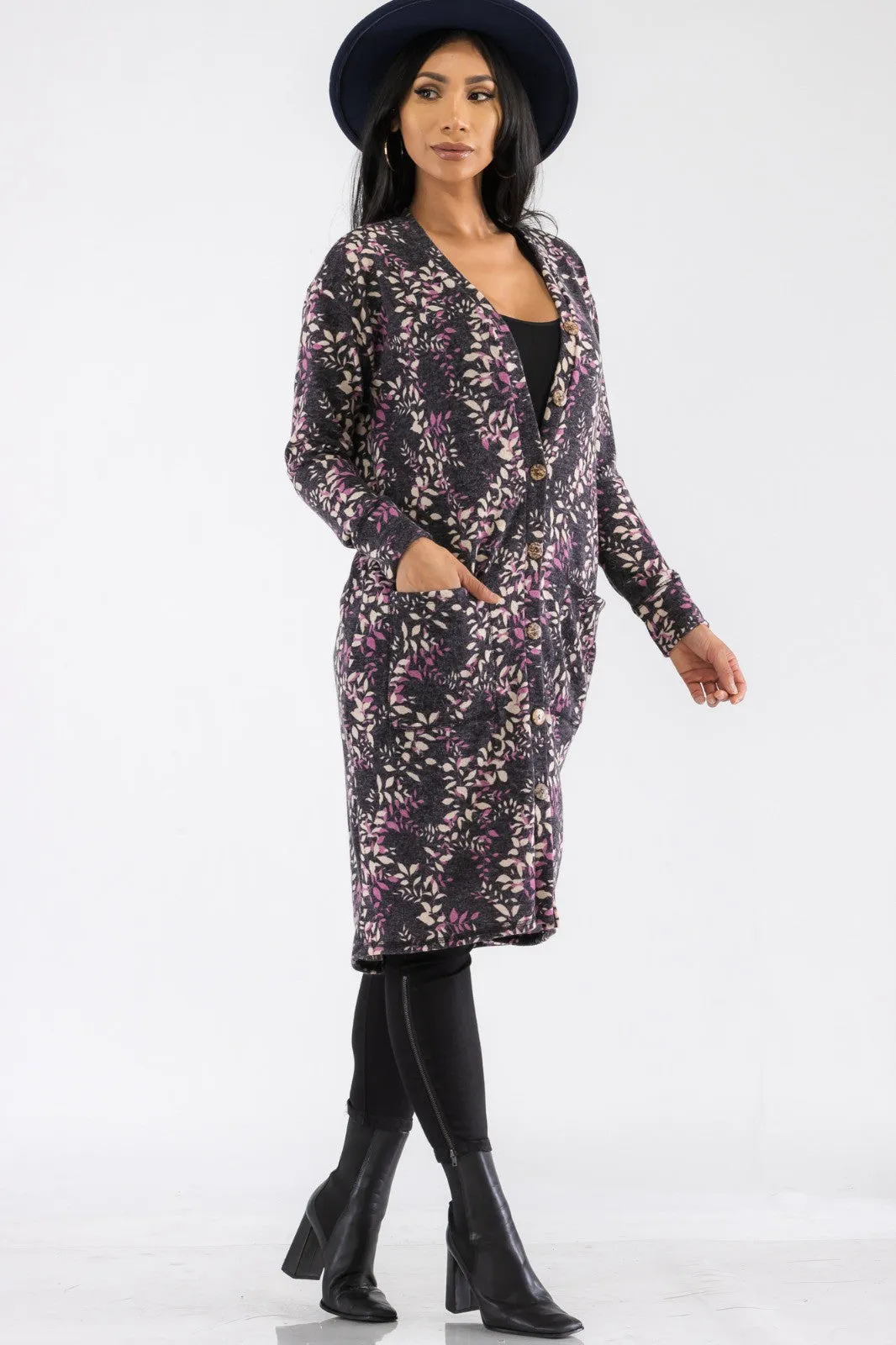 HH508R-LEAF - BUTTON DOWN CARDIGAN