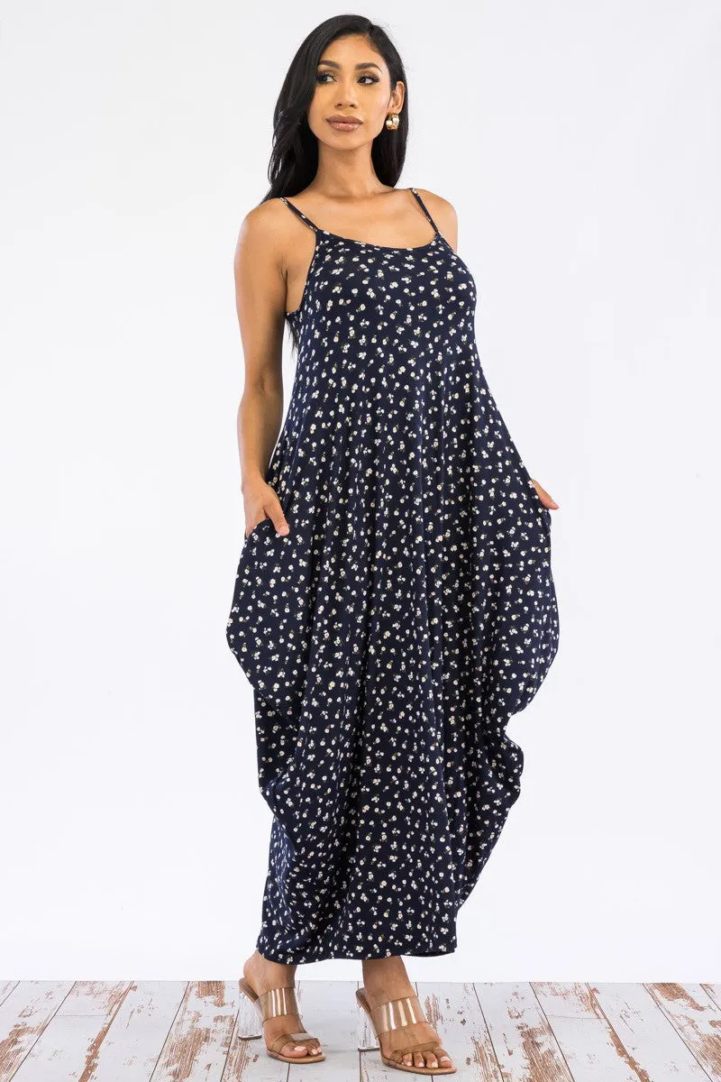 HH645X-DITSYDOT - CAMI MAXI DRESS WITH POCKETS