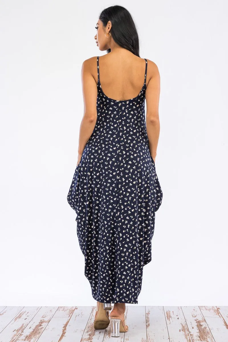 HH645X-DITSYDOT - CAMI MAXI DRESS WITH POCKETS